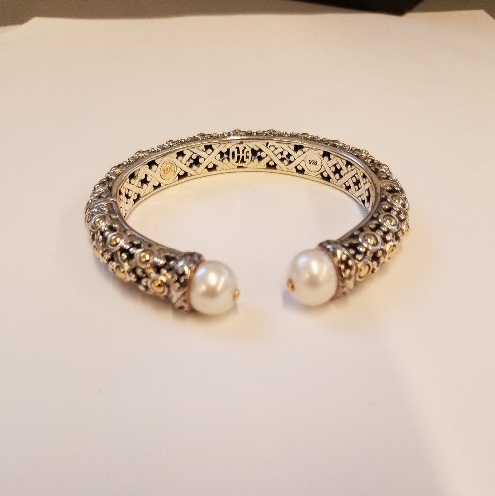 John Hardy 18K YG/SS Pearl Hinged Cuff Bracelet